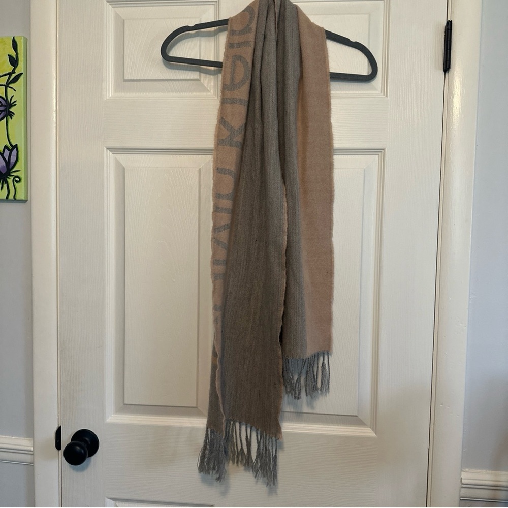 Calvin Klein Two-Tone Taupe and Gray Fringe Scarf
